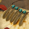 Vintage geometrische Blattperlen Anhänger Samtseil Halskette Metall geschnitzte Blatt Quaste Mehrschichtige Halskette Pullover Kette - Blau