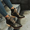 Plus Size Women Fashion Pointed Toe Serpentine Chunky Heel Strappy Boots - Black