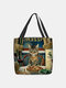 Women Cat Dinner Pattern Print Shoulder Bag Handbag Tote - Black