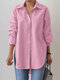 Solid Lapel Long Sleeve Slit Hem Button Shirt - Pink