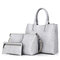 3 PCS Women Vintage Leisure Handbag Oil Wax Leather Crossbody Bag - Gray
