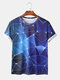 Mens Cool Star Geometric Constellation Space Print T-shirts - Blue