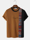 Herren-T-Shirts mit Buchstaben-Ethno-Asymmetrischem Aufdruck, kurzärmelig und O-Ausschnitt - Kaffee