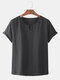Mens Cotton Linen Oriental V-Neck Tee Short Sleeve T-Shirt - Black