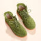Large Size Women Comfy Suede Braided Scallop Strappy Flat Ankle Boots - Green
