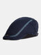 Mens Cotton Solid Embroidery Threads Letters Metal Label Sunshade Casual Beret Forward Hat Newsboy Cap Flat Cap - Navy