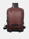 Menico Men PU Leather Vintage Square Design Waterproof Crossbody Bag Large Capacity Multi-functional Chest Pouch Single Shouleder Bag - Coffee
