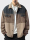 Mens Color Block Patchwork Flap Pocket Button Front Jacket - Khaki