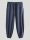 Mens Casual Striped Knot Decorate Drawstring Waist Ankle Banded Pants - Blue