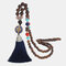 Vintage Buddha Wood Beads Long Necklace Ethnic Geometric Tassel Pendant Sweater Chain - 06