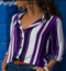 Women's Contrast Stripe Long Sleeve Shirt Tops - Purple