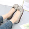 Women Bowknot Genuine Leather Soft Sole Bowknot Casual Flat Shoes - Grey