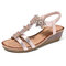 Women Opened Toe Hollow Out Star Pattern Roman Wedges Sandals - Pink