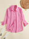 Solid Lapel Long Sleeve Button Down Shirt For Women - Pink