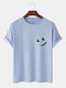 Plus Size Mens Plain Smile Pattern O-Neck Cotton Casual T-Shirt - Blue