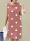 Dot Print Sleeveless Crew Neck Dress For Women - Pink