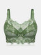 Plus Size Push Up Embroidery Full Coverage Lace Gather Breathable Bras - Green