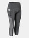 Women Breathable Quick-Drying High Elasticity Skinny Fit Yoga Cropped Pants With Side Pocket - Grey