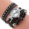 Crystal Casual Style Women Bracelet Watch Gift Leather Strap Quartz Watch - Black