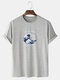 Mens Ukiyo Graphic Print 100% Cotton Casual O-Neck Short Sleeve T-Shirt - Gray