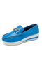 Plus Size Women Casual Breathable Metal Decor Slip-on Platform Sneakers - Light Blue