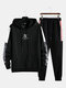 Mens Contrast Patchwork Letter Pattern Drawstring Hooded Casual Two Pieces Outfits - Black
