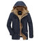 Winter Thicken Warm Multi Pockets Solid Color Detachable Hood Jacket for Men - Dark Blue