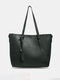 Women Vintage Large Capacity Solid Color Faux Leather Handbag Brief Tote - Green