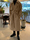 Мужское двубортное длинное пальто на талии Ремень - Хаки