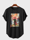 Мужские футболки с короткими рукавами и японской лягушкой с рисунком изогнутого края - Черный