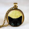 Vintage Metal Glass Cute Cat Necklace Geometric Round Animal Printed Gem Pendant Necklace - 05