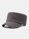 Men Cotton Solid Color Letter Metal Label Airhole Breathable Sunscreen Military Hat Flat Cap - Brown