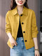 Women Solid Lapel Double Pocket Button Front Casual Jacket - Yellow