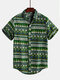 Men's Ethnic Style Floral Printing Shirt Short Sleeve Turn Down Collar Shirt  - Green