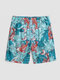 Men Fish & Wave Print Drawstring Water Resistant Cool Board Shorts - Blue