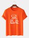 Mens 100% Cotton Cartoon Bear Print O-Neck Casual Short Sleeve T-Shirt - Orange