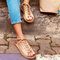Large Size Women Casual Peep Toe Strappy Flat Sandals - Khaki