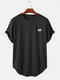 Mens Plain Striped High Low Curved Hem Sports Short Sleeve T-Shirts - Black