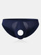 Mens Crotchless Holes Sexy Briefs Butt Lifting Nylon Mesh Breathable Underwear With Pouch - Deep Blue