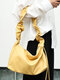 Women's Versatile Fold Handbag Simple Retro Solid Armpit Shoulder Bag Casual Fashion Soft Leather Messenger Bag - Yellow