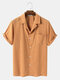 Men Cotton Solid Color Chest Pocket Casual Holiday Shirt - Orange