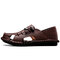 Men Hand Stitching Hole Breathable Soft Water Friendly Leather Sandals - Dark Brown