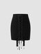 Solid Lace Up Invisible Zip Skirt For Women - Black