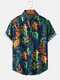 Mens Leaf Printed Breathable & Thin Holiday Casual Short SLeeve Shirts - Navy Blue