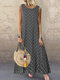 Casual Polka Dot Print Sleeveless Plus Size Dress with Pockets - Black