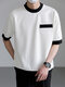 Mens Contrast Patchwork Crew Neck Casual Short Sleeve T-Shirt - White