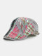 Menico Men Cotton Outdoor Spliced Plaid Panel Visor Vintage Hat Beret Flat Cap Forward Hat - Gray