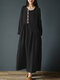 Women O-neck Long Sleeves Irregular Patchwork Loose Dress - Black