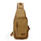 Retro Casual Canvas Chest Bag Patchwork Genuine Leather Sling Bag Crossbody Bag For Men - Khaki