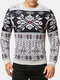 Mens Christmas Snowflake Crew Neck Casual Knitted Cotton Pullover Sweater - White
